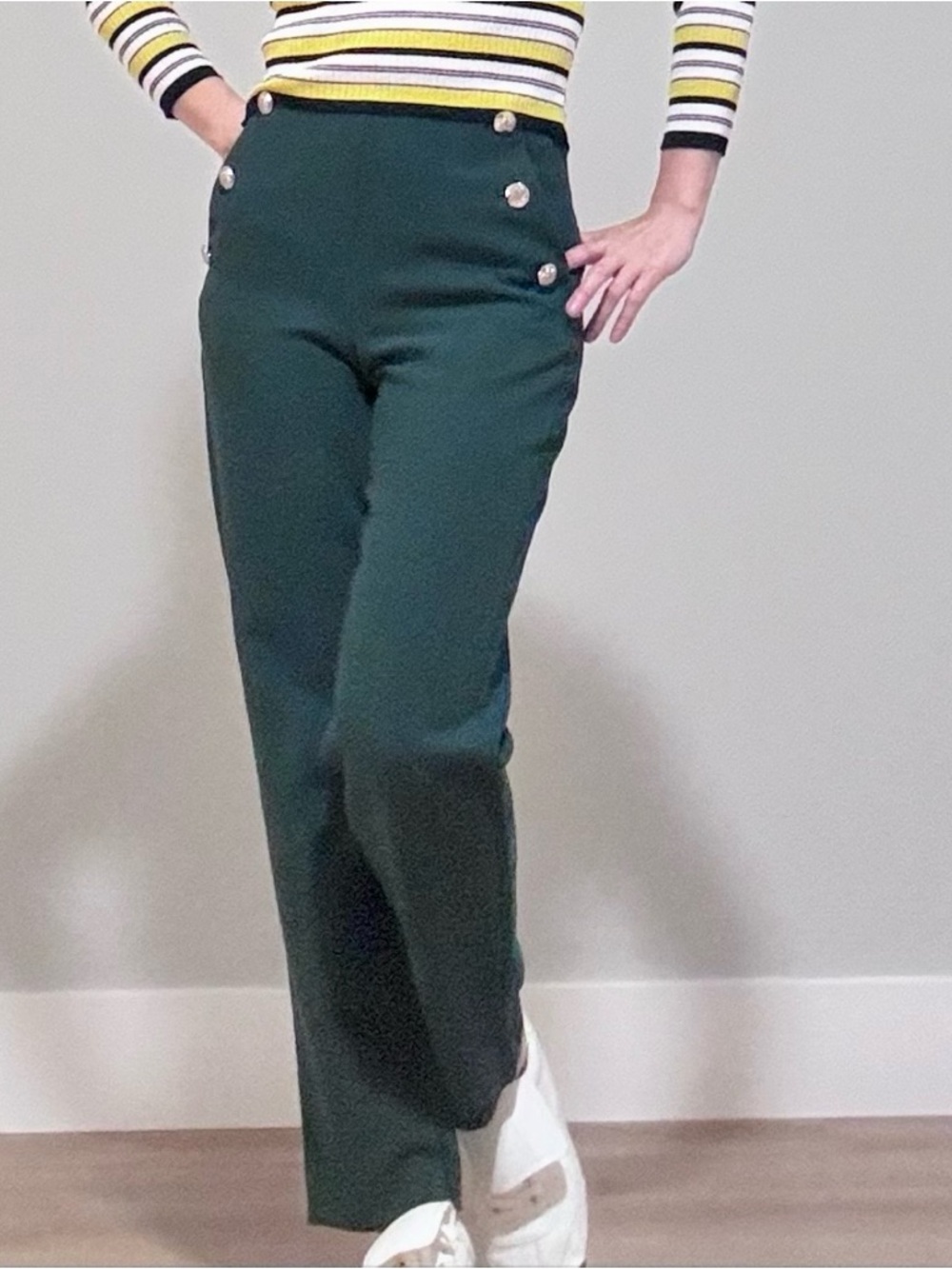 🌳MANGO (MNG) Dark Teal High-Waisted Sailor Trousers